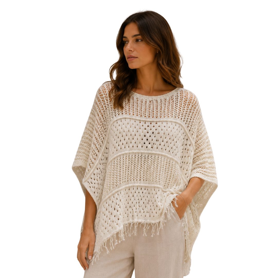 Maglia donna traforata smanicata sfrangiata tinta unita Made in Italy