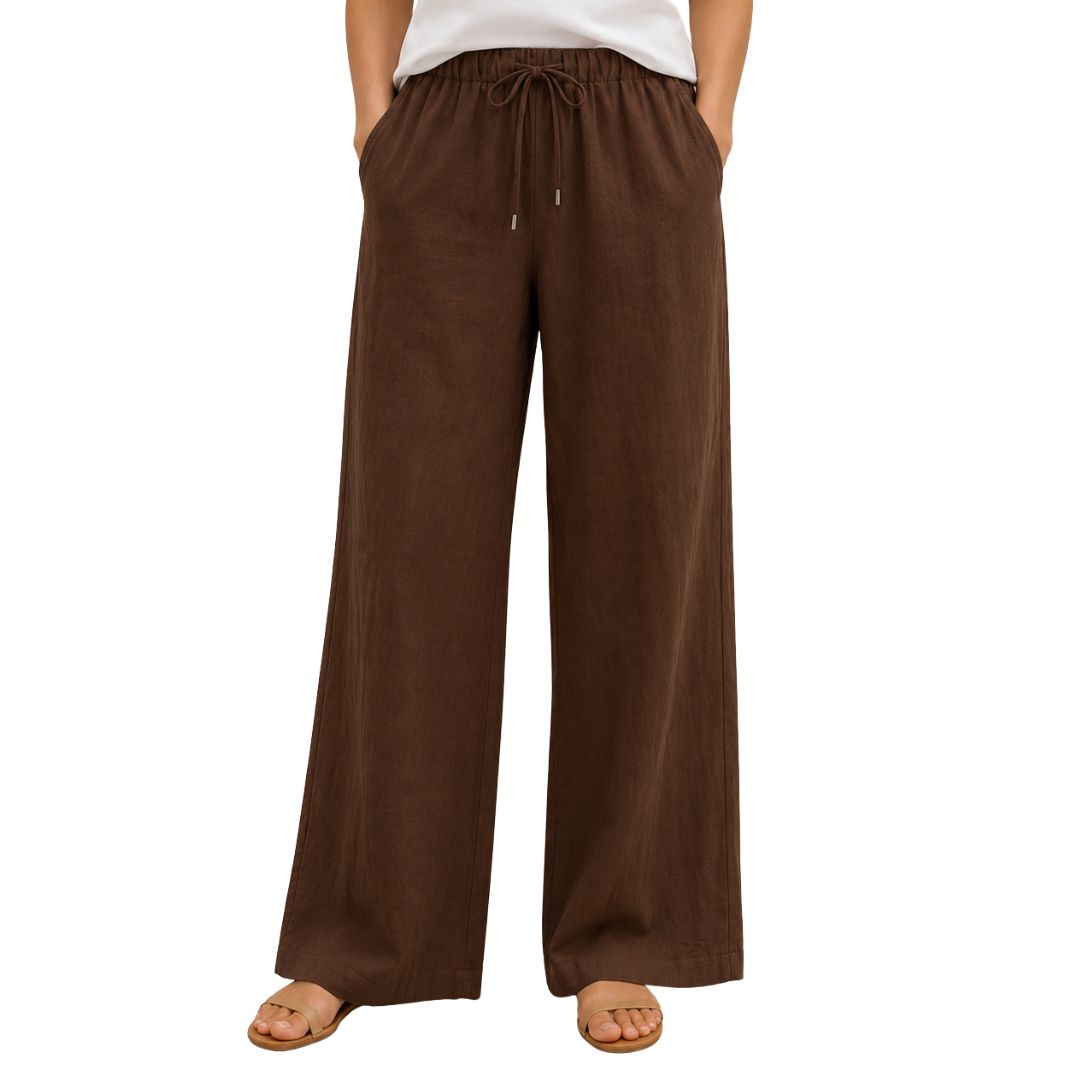 Pantaloni donna wide leg, misto lino con vita elasticizzata Made in Italy