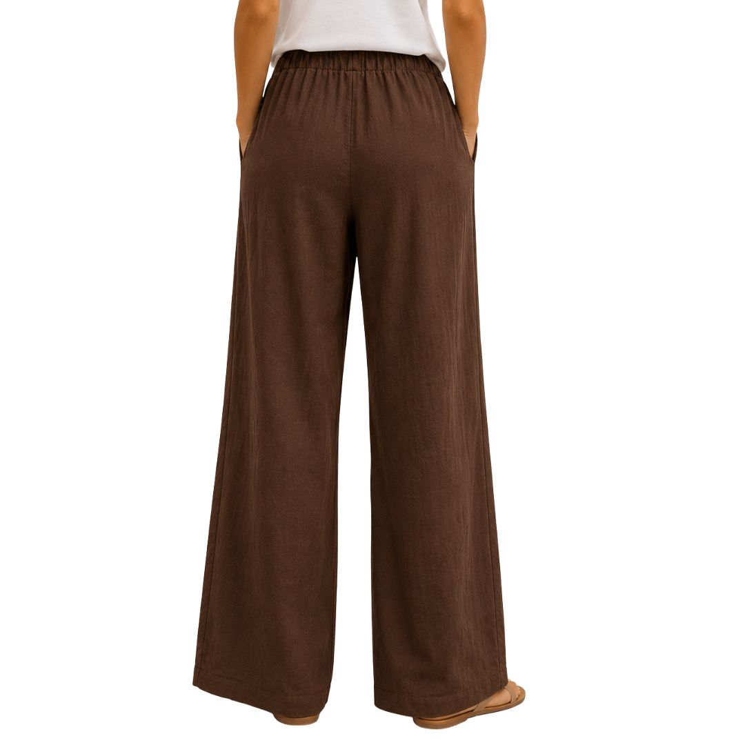 Pantaloni donna wide leg, misto lino con vita elasticizzata Made in Italy