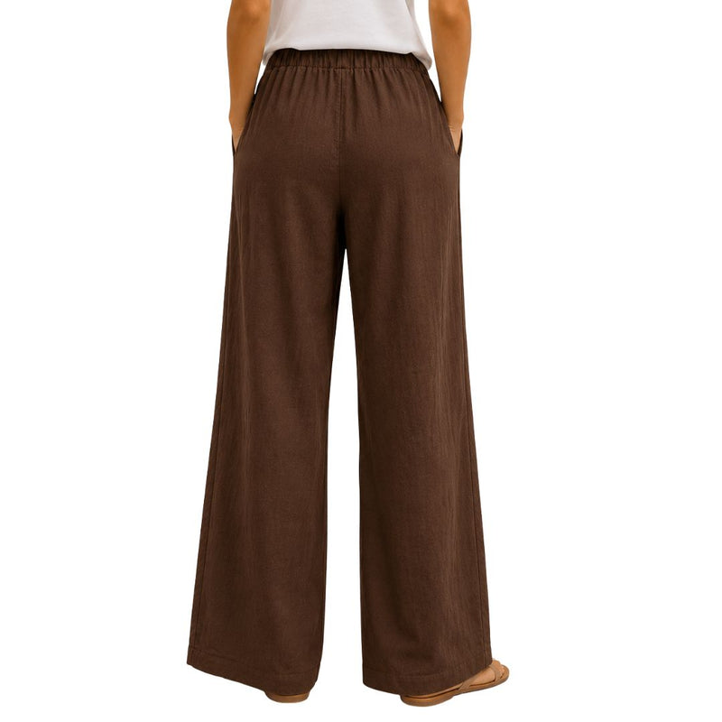 Pantaloni donna wide leg, misto lino con vita elasticizzata Made in Italy