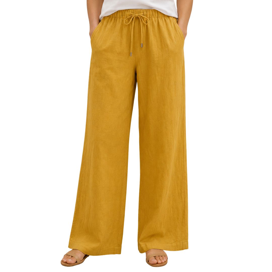 Pantaloni donna wide leg, misto lino con vita elasticizzata Made in Italy