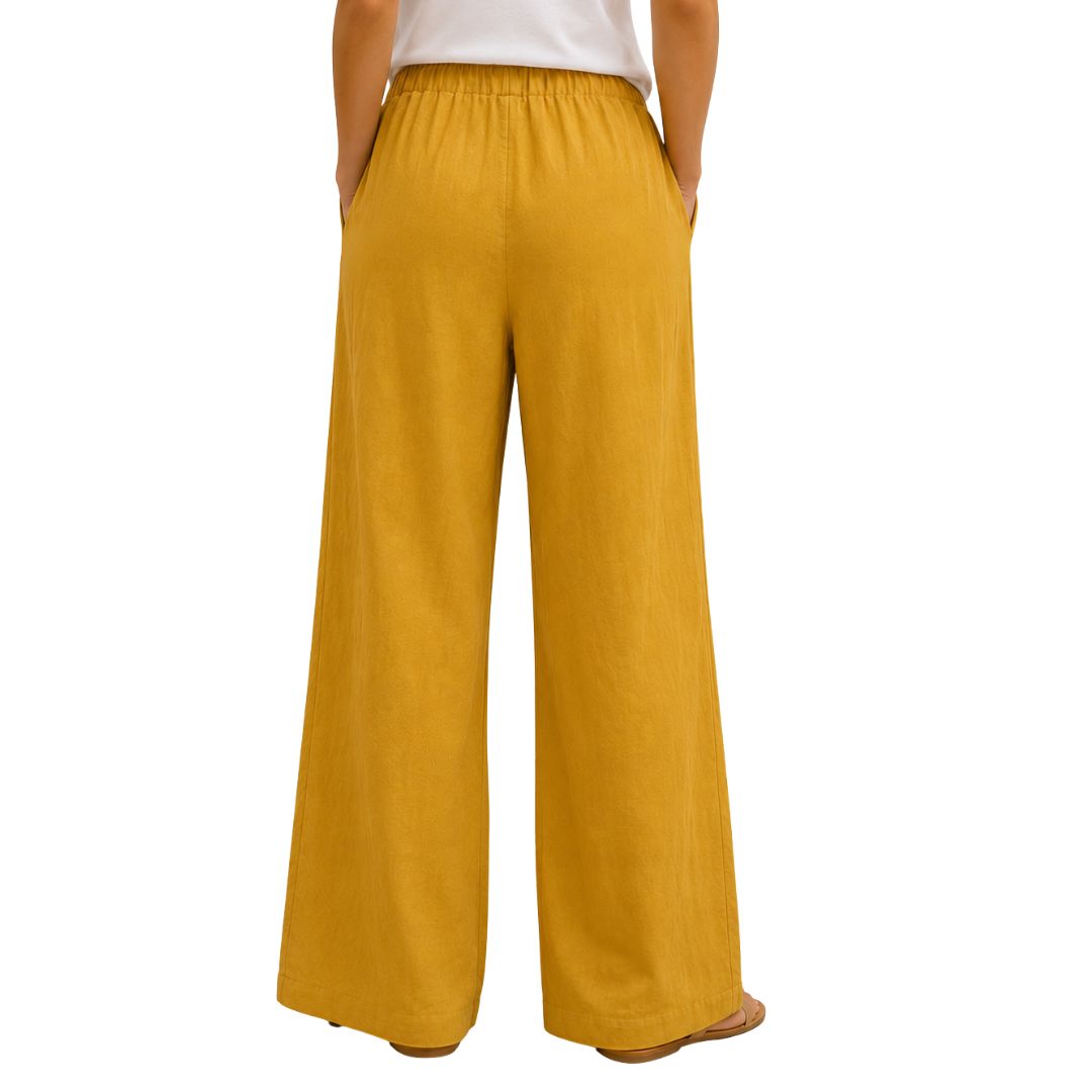 Pantaloni donna wide leg, misto lino con vita elasticizzata Made in Italy