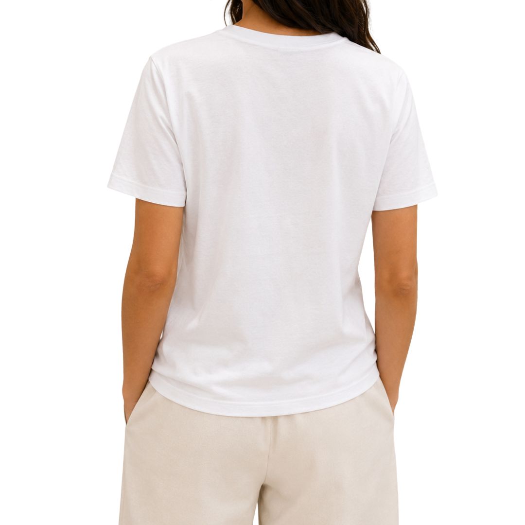 T-shirt donna a maniche corte con applicazione a fiore in paillettes in cotone