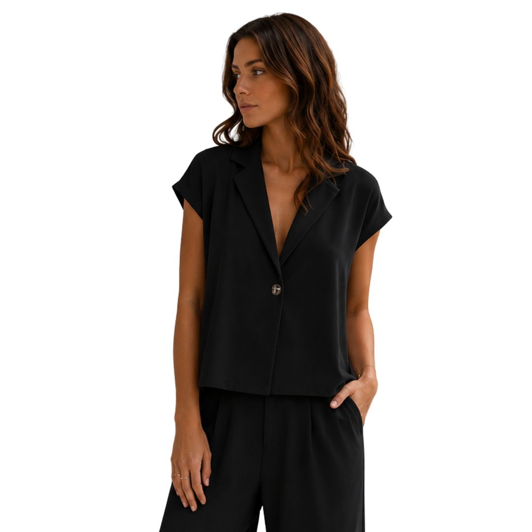 Gilet donna misto cotone con colletto, bottone singolo argentato Made in Italy