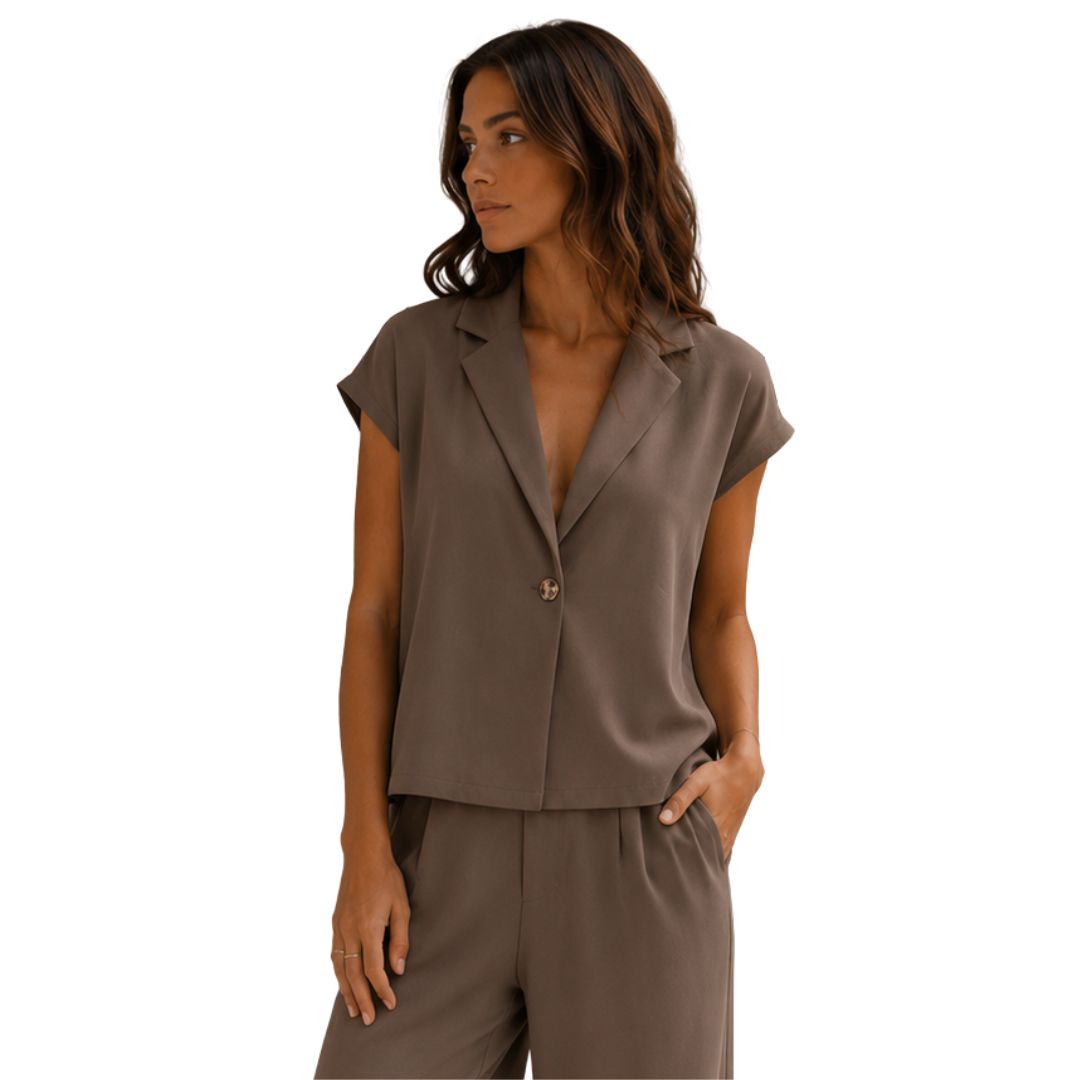 Gilet donna misto cotone con colletto, bottone singolo argentato Made in Italy