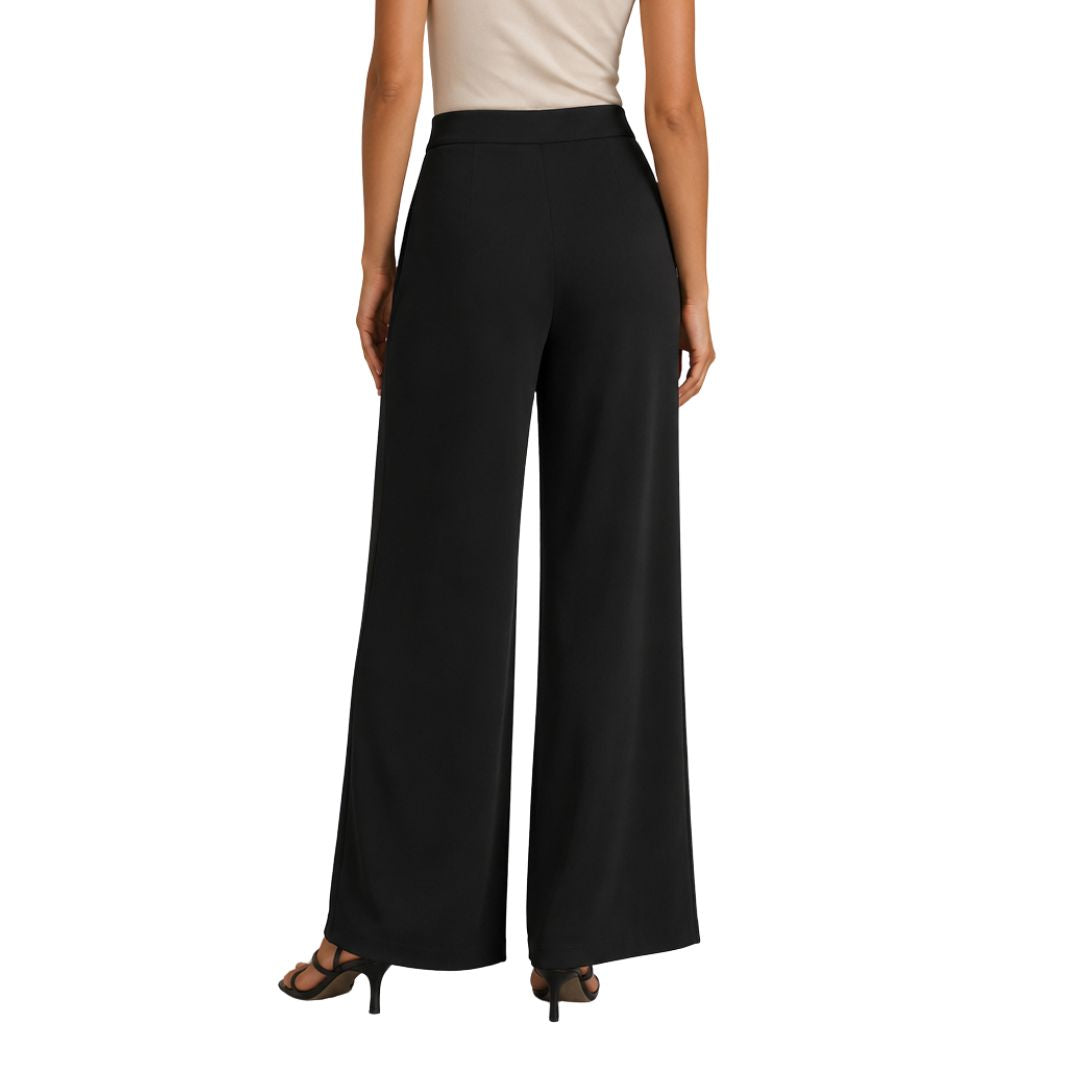 Pantalone donna in viscosa con fascia in vita e bottone gioiello Made in Italy