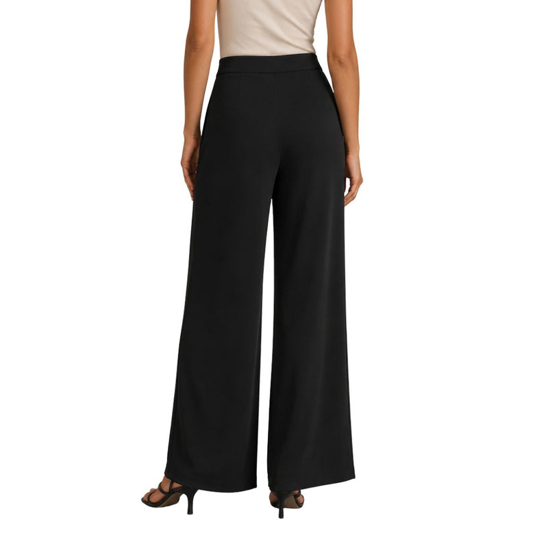 Pantalone donna in viscosa con fascia in vita e bottone gioiello Made in Italy