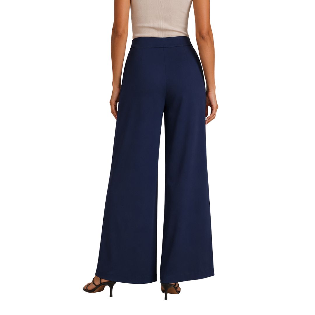 Pantalone donna in viscosa con fascia in vita e bottone gioiello Made in Italy