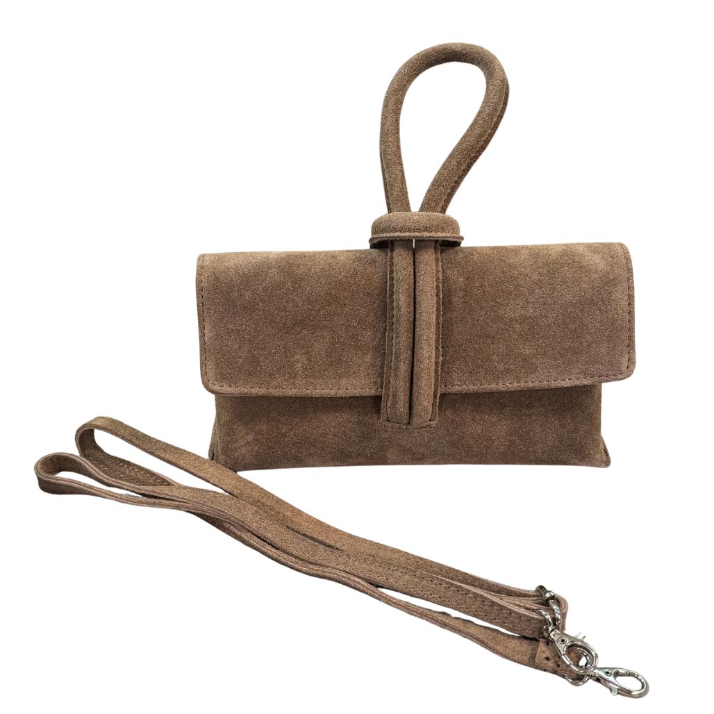 Borsa a nodo in pelle scamosciata con tracolla rimovibile Made in Italy