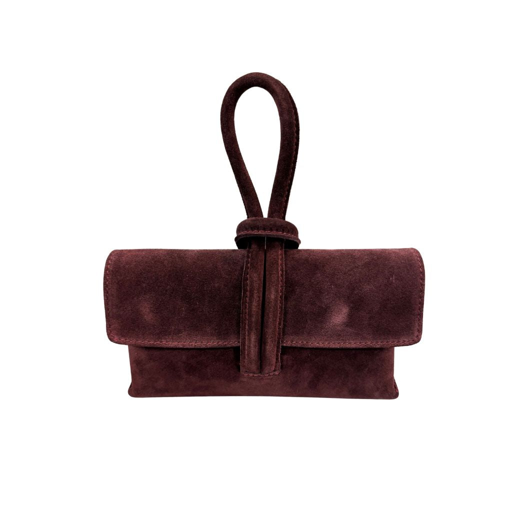 Borsa a nodo in pelle scamosciata con tracolla rimovibile Made in Italy
