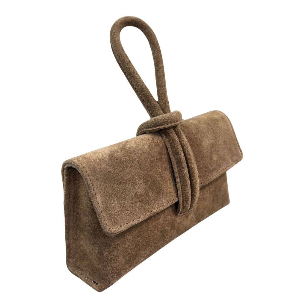 Borsa a nodo in pelle scamosciata con tracolla rimovibile Made in Italy