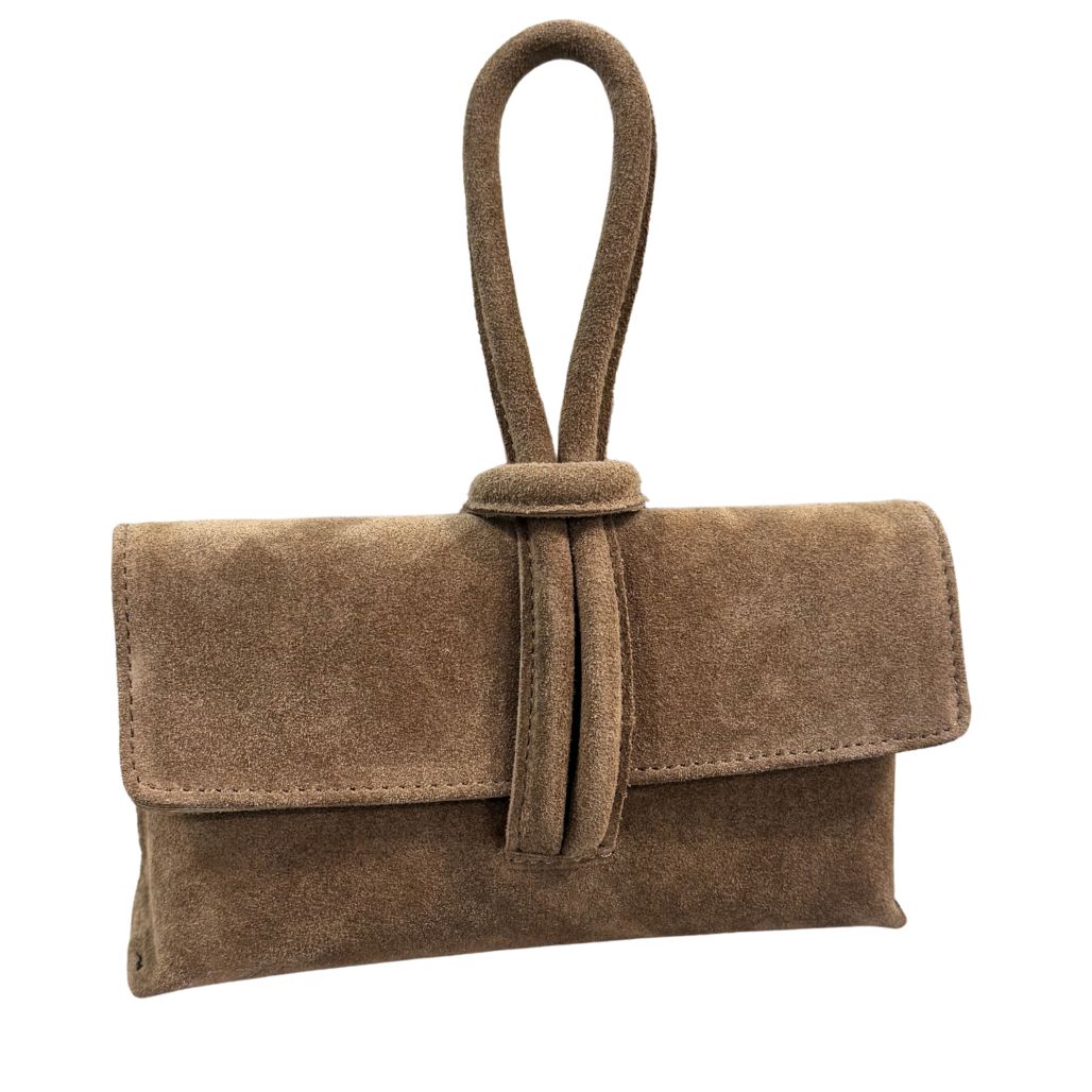 Borsa a nodo in pelle scamosciata con tracolla rimovibile Made in Italy