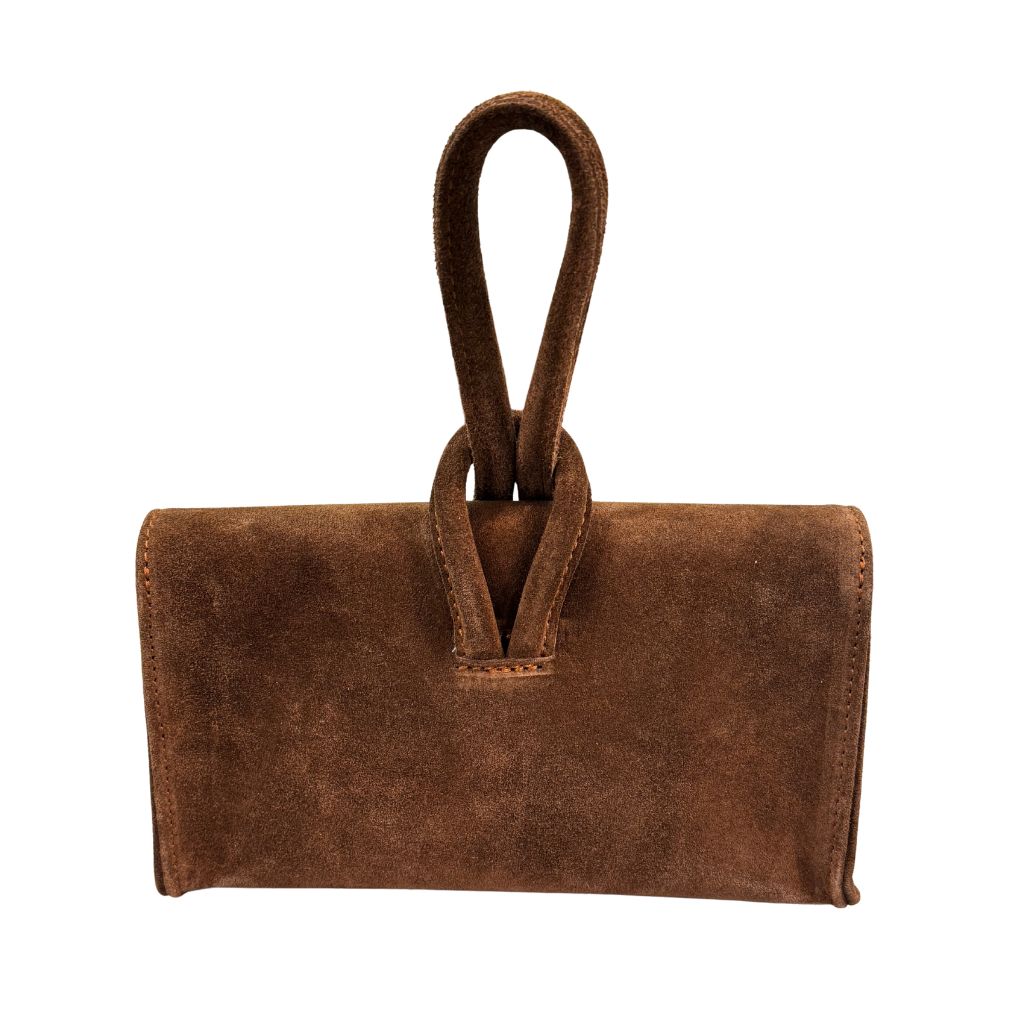 Borsa a nodo in pelle scamosciata con tracolla rimovibile Made in Italy