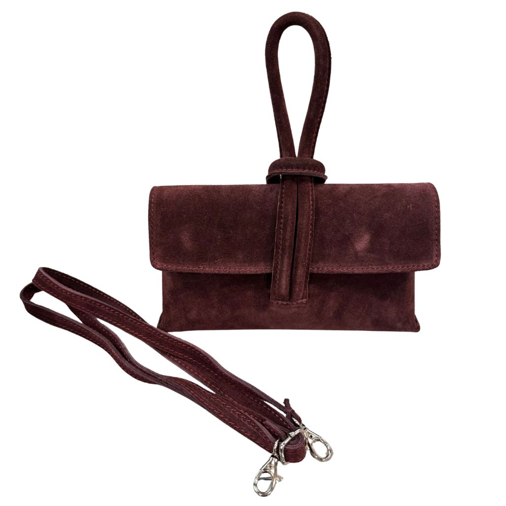 Borsa a nodo in pelle scamosciata con tracolla rimovibile Made in Italy