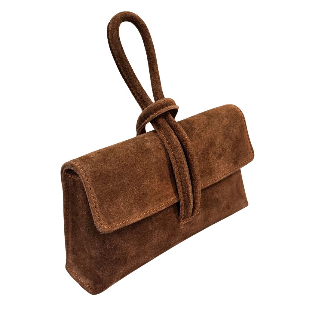 Borsa a nodo in pelle scamosciata con tracolla rimovibile Made in Italy