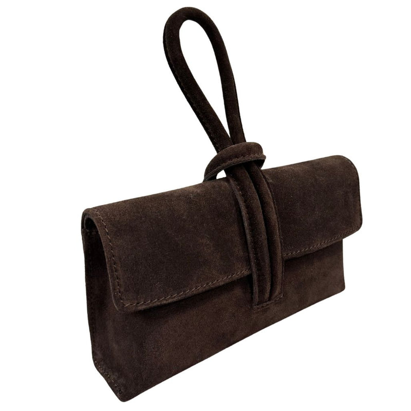 Borsa a nodo in pelle scamosciata con tracolla rimovibile Made in Italy