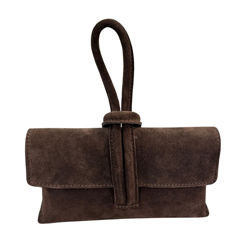 Borsa a nodo in pelle scamosciata con tracolla rimovibile Made in Italy
