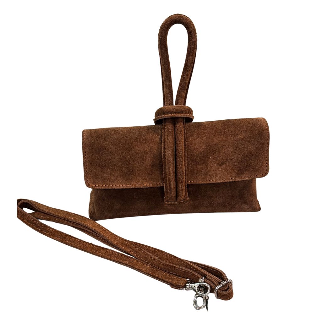 Borsa a nodo in pelle scamosciata con tracolla rimovibile Made in Italy