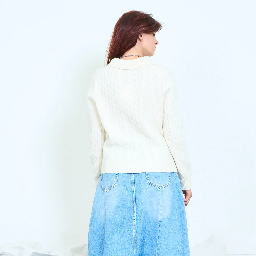 Maglia donna con colletto polo a intreccio in 100% lana Made in Italy