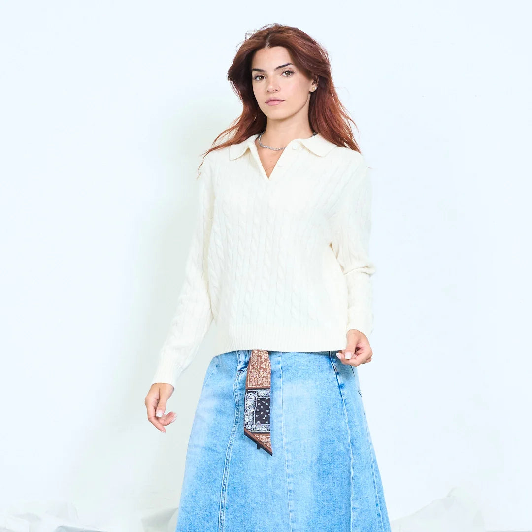 Maglia donna con colletto polo a intreccio in 100% lana Made in Italy