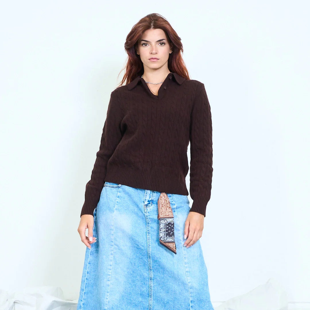Maglia donna con colletto polo a intreccio in 100% lana Made in Italy