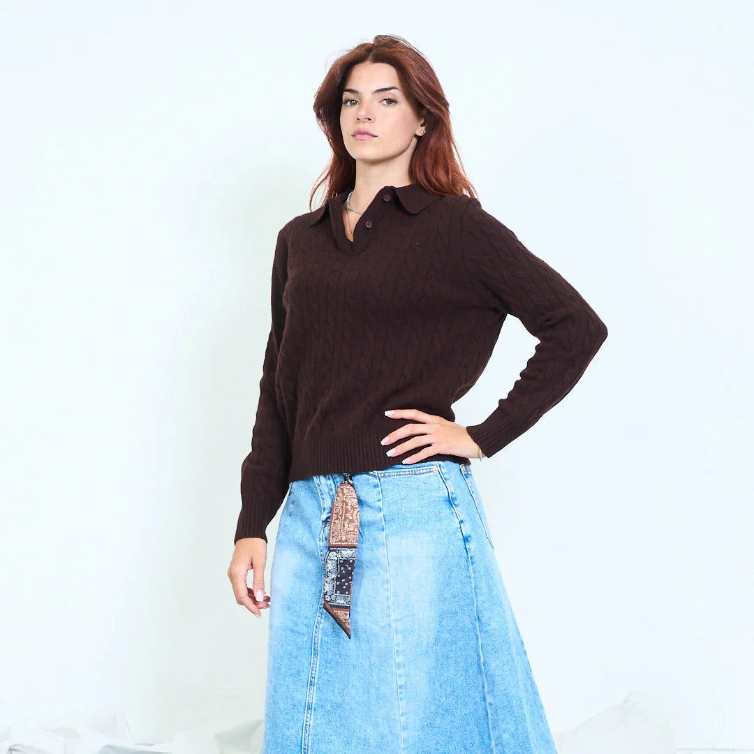 Maglia donna con colletto polo a intreccio in 100% lana Made in Italy