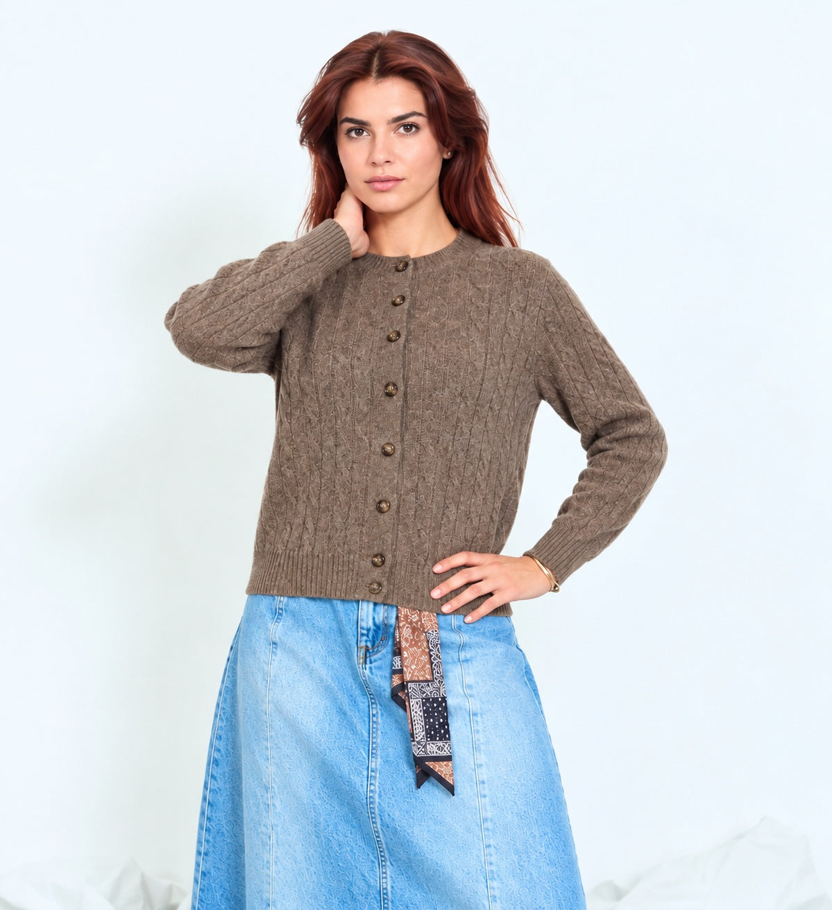Cardigan donna collo tondo con bottoni 100% lana Made in Italy