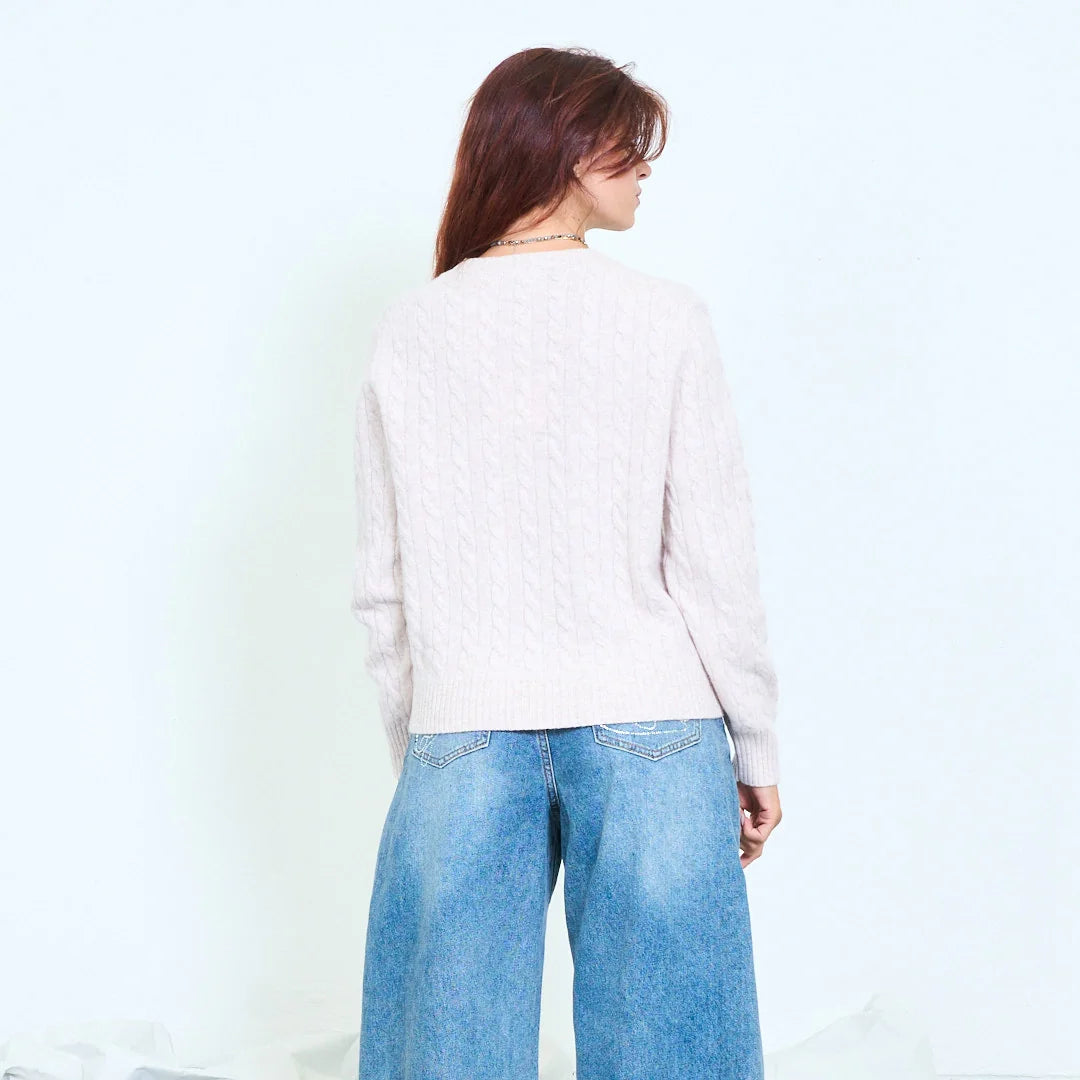 Maglia donna collo tondo a intreccio 100% lana Made in Italy