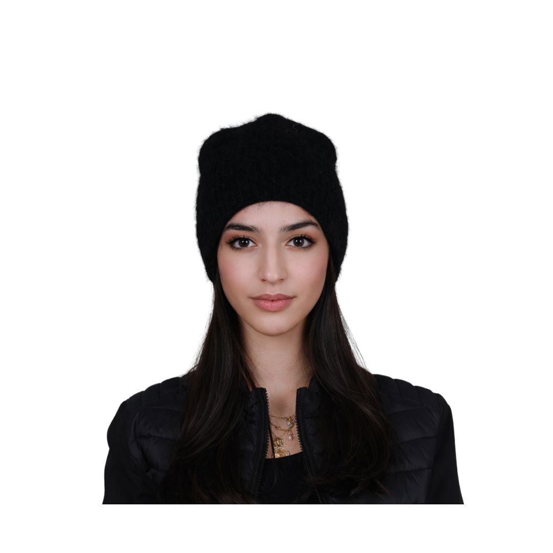 Cappello donna in misto angora e cashmere, in maglia soffice Made in Italy