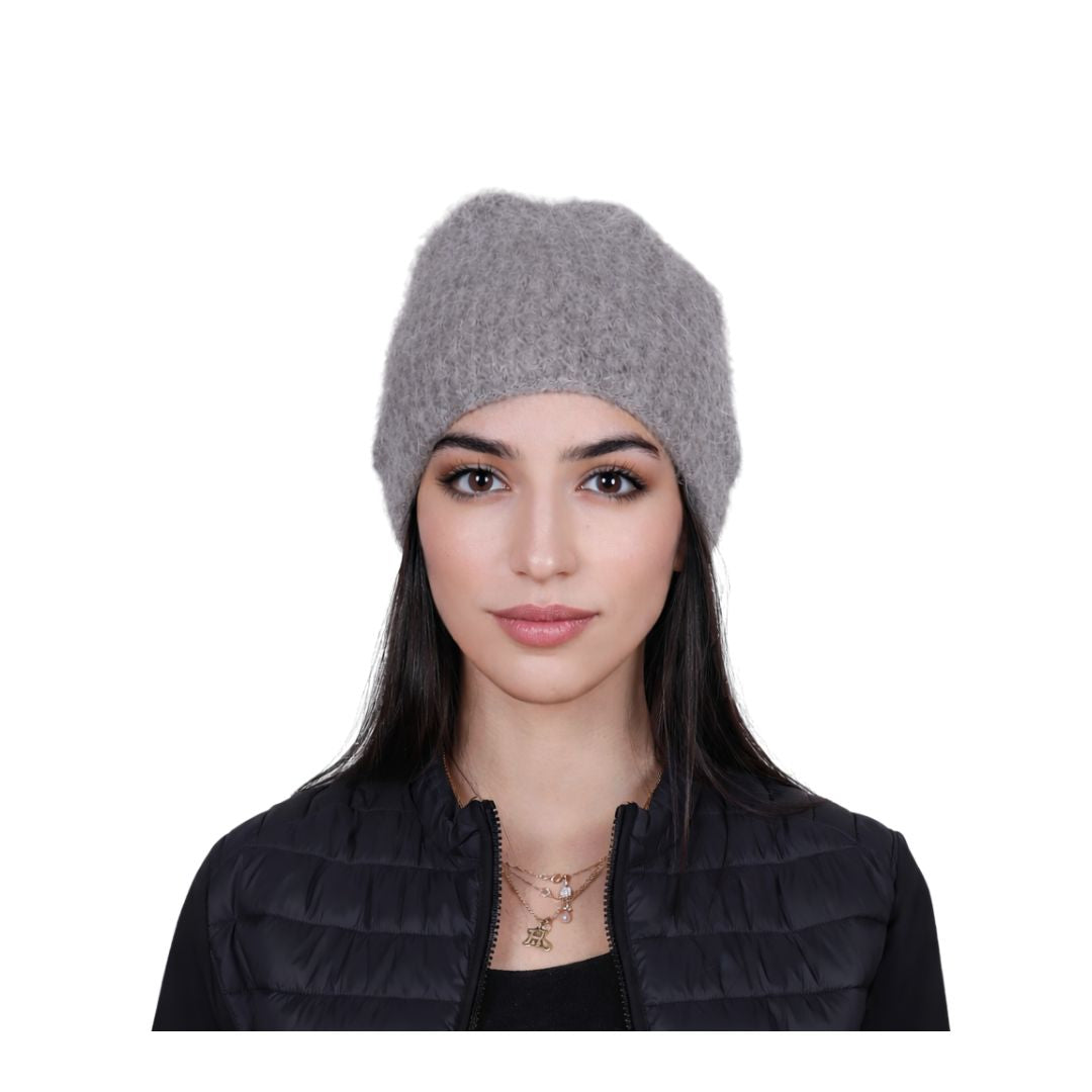 Cappello donna in misto angora e cashmere, in maglia soffice Made in Italy