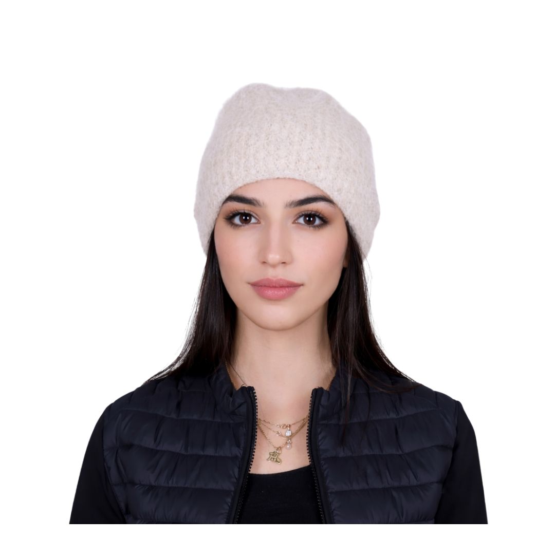 Cappello donna in misto angora e cashmere, in maglia soffice Made in Italy