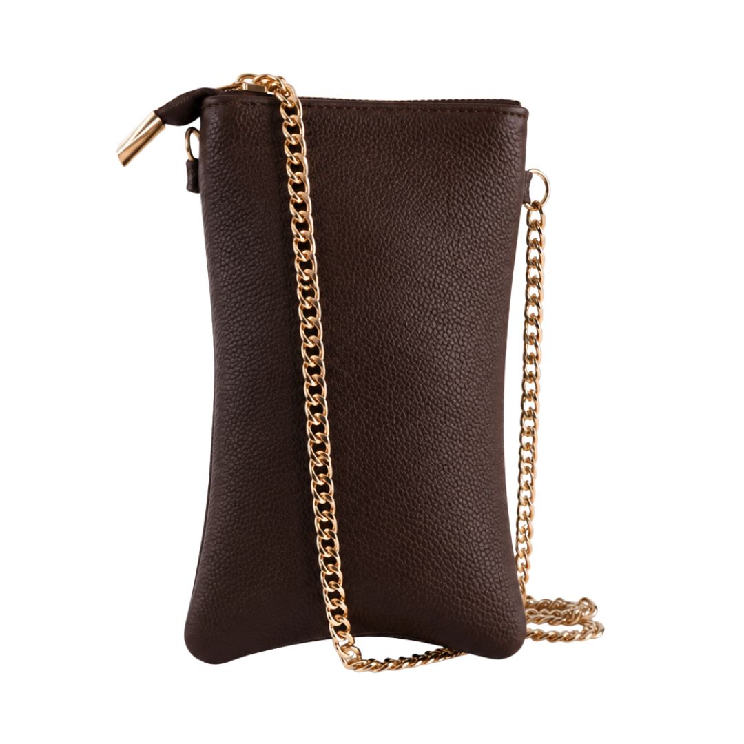 Portacellulare donna in vera pelle con tracolla dorata e zip Made in Italy
