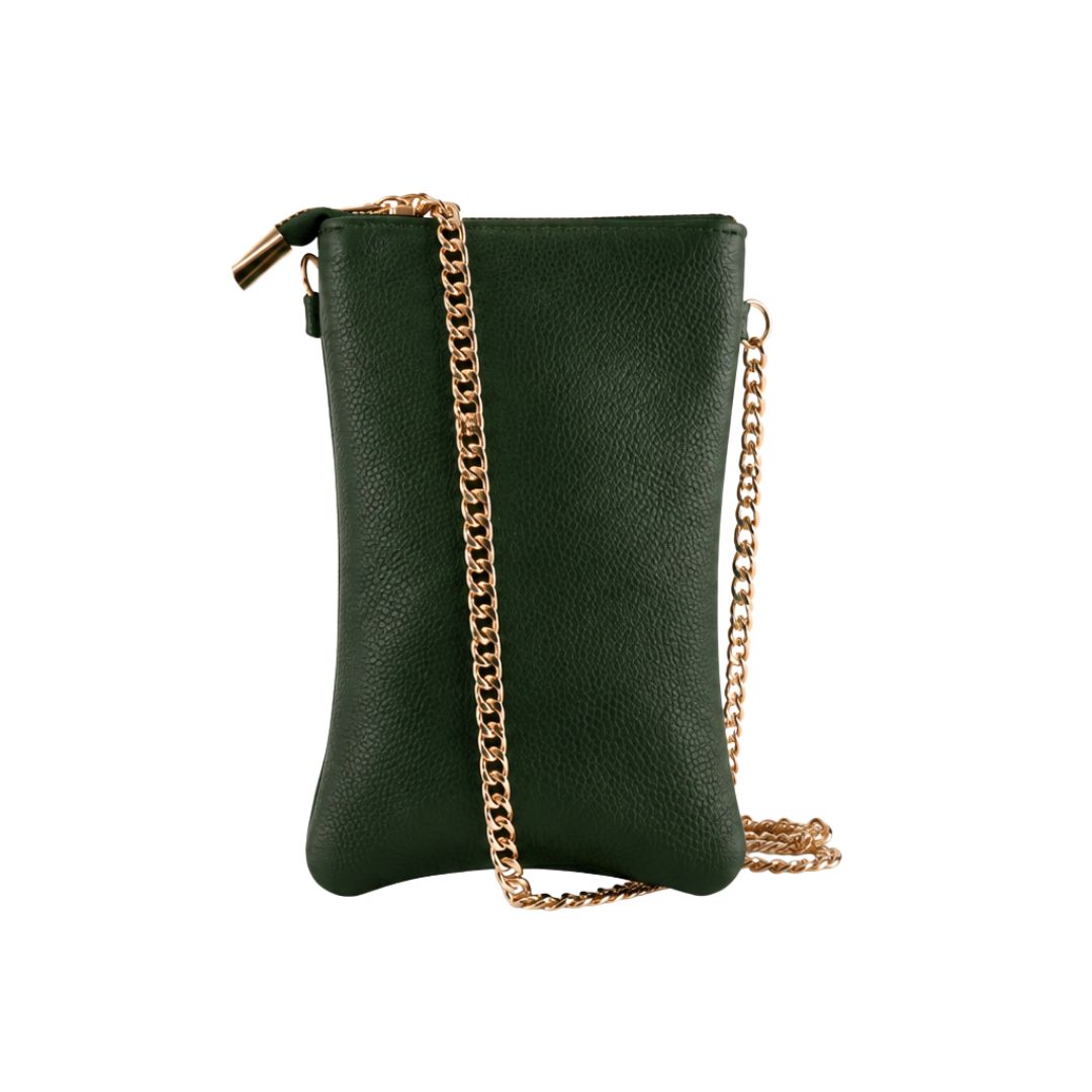 Portacellulare donna in vera pelle con tracolla dorata e zip Made in Italy