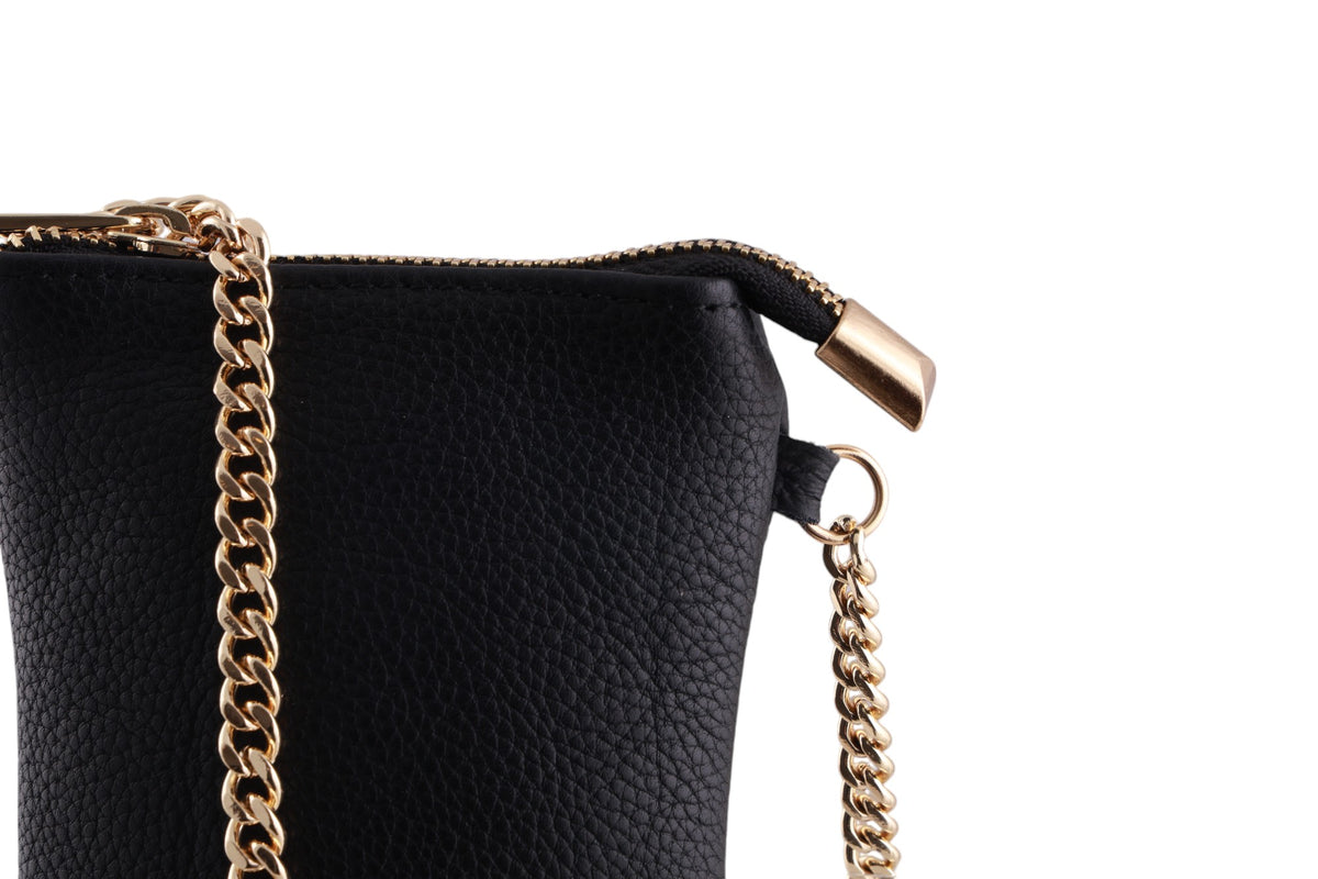 Portacellulare donna in vera pelle con tracolla dorata e zip Made in Italy