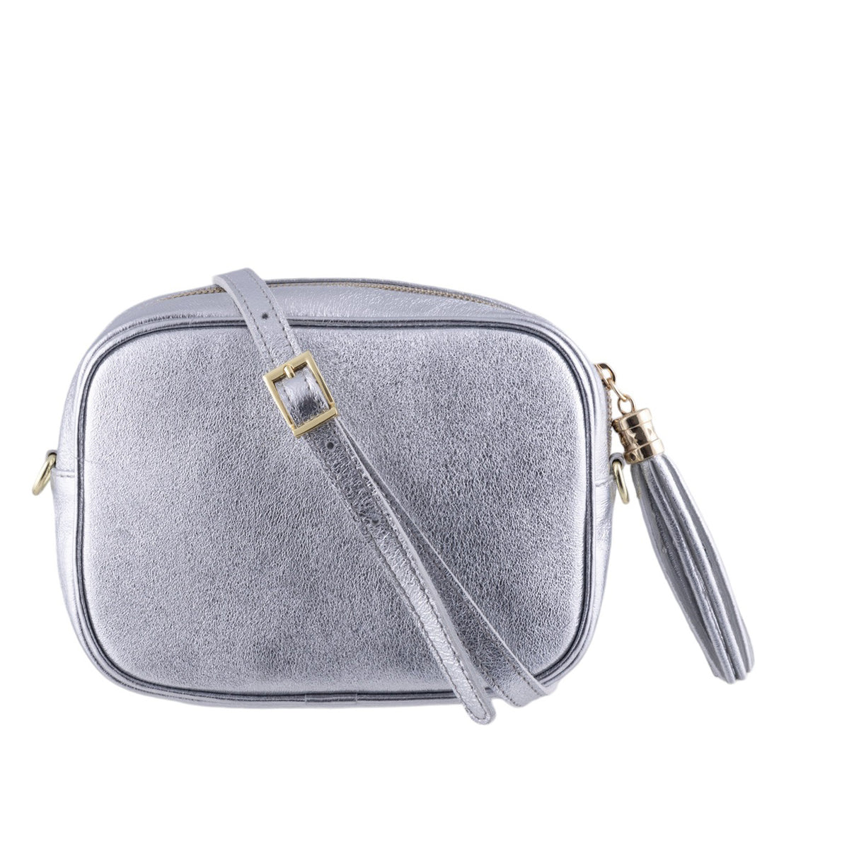 Borsa cubotto in vera pelle martellata con tracolla regolabile e zip superiore