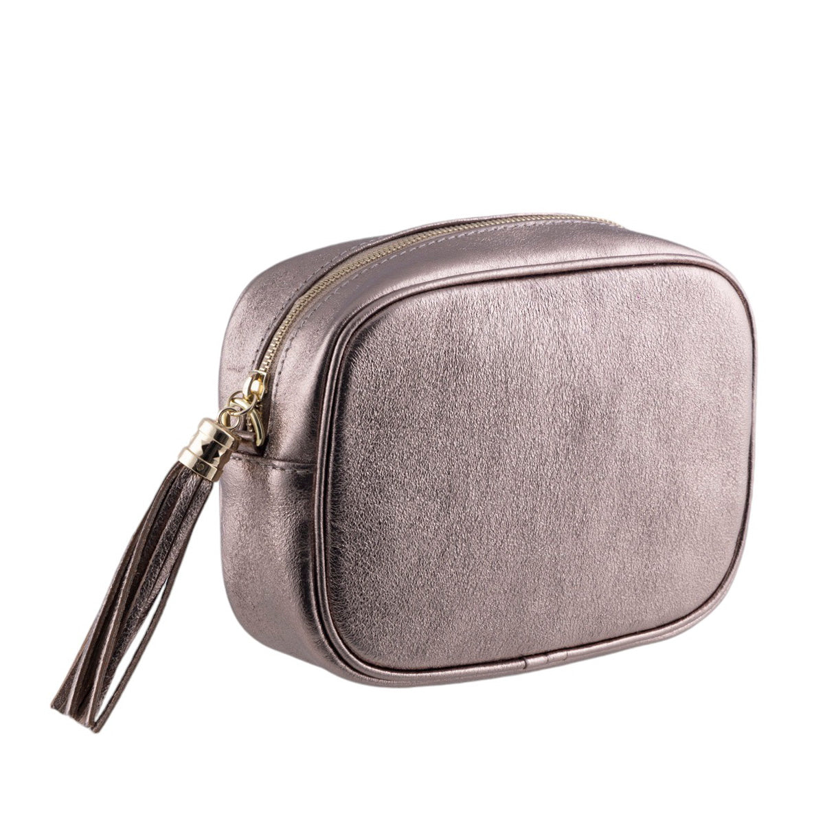 Borsa cubotto in vera pelle martellata con tracolla regolabile e zip superiore