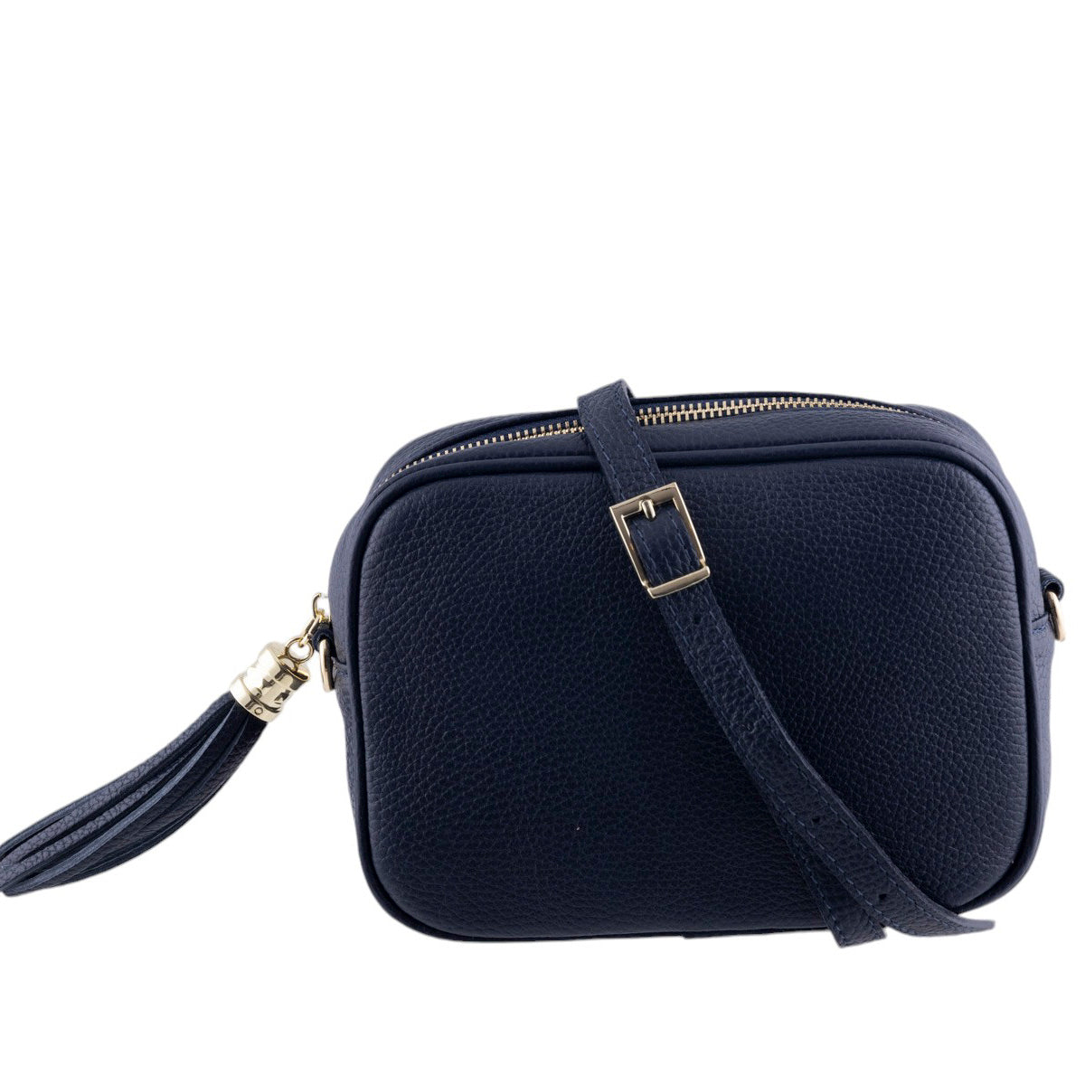 Borsa cubotto in vera pelle martellata con tracolla regolabile e zip superiore