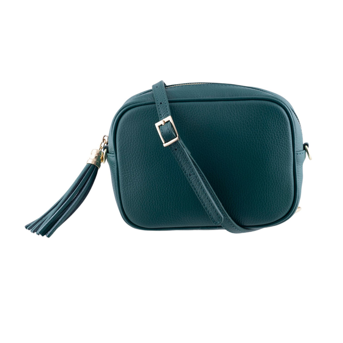Borsa cubotto in vera pelle martellata con tracolla regolabile e zip superiore