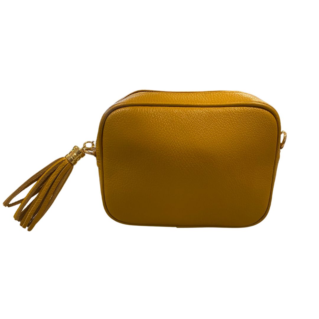 Borsa cubotto in vera pelle martellata con tracolla regolabile e zip superiore