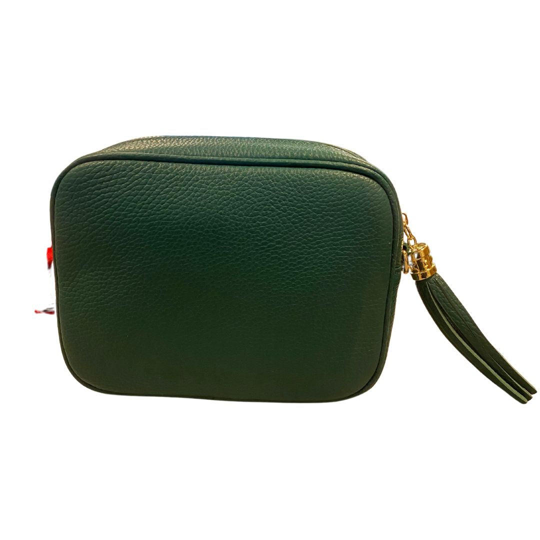 Borsa cubotto in vera pelle martellata con tracolla regolabile e zip superiore