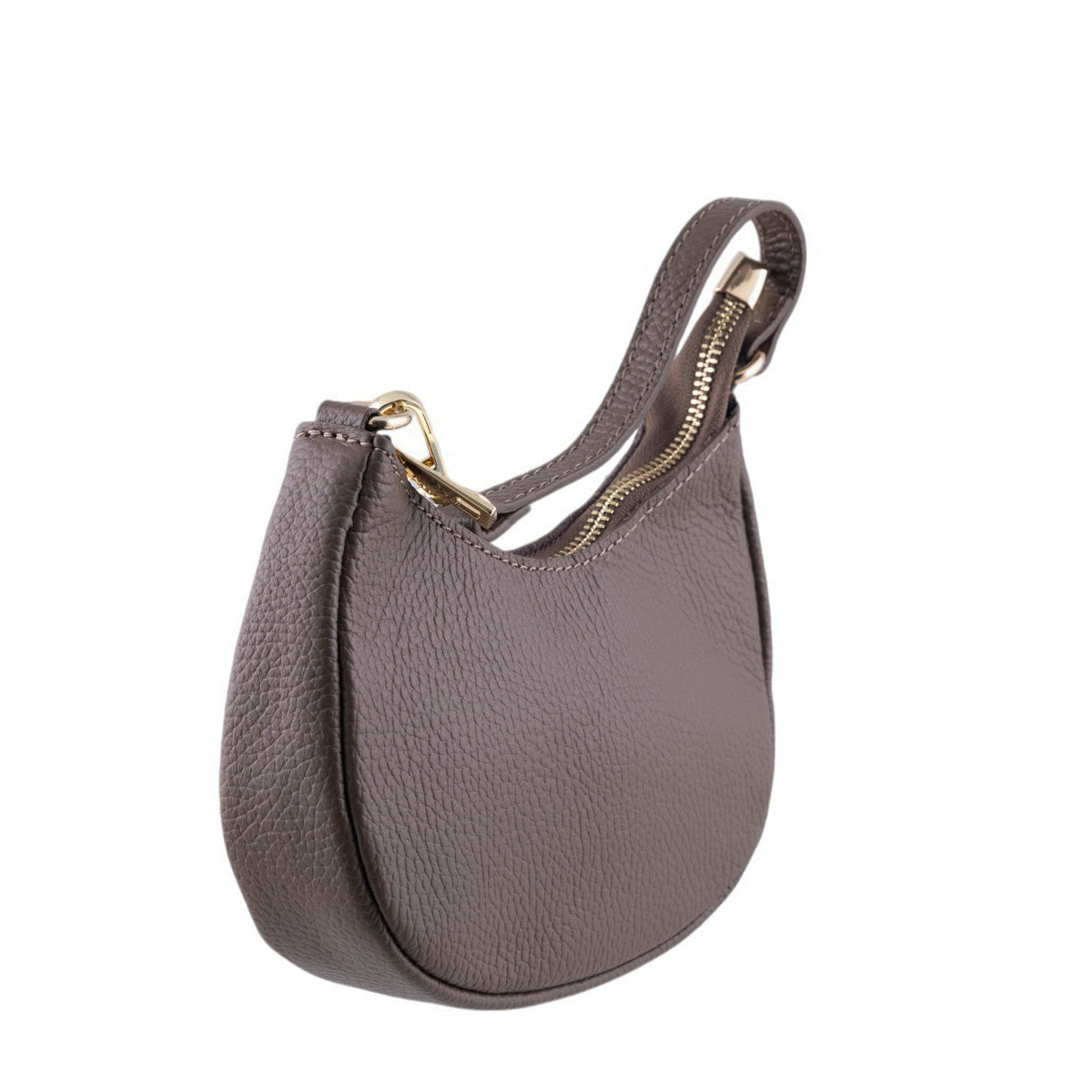 Borsina forma di mezzaluna in vera pelle martellata con chiusura zip, e tracolla
