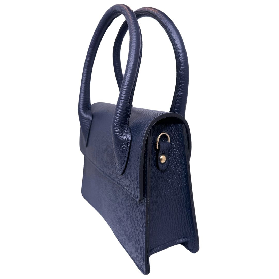 Borsa trapezio in pelle martellata due manici semirigidi con tracolla regolabile