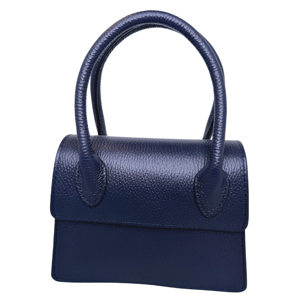 Borsa trapezio in pelle martellata due manici semirigidi con tracolla regolabile