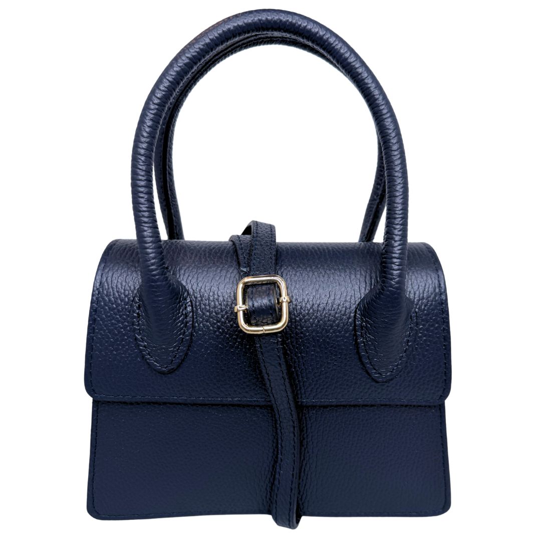 Borsa trapezio in pelle martellata due manici semirigidi con tracolla regolabile