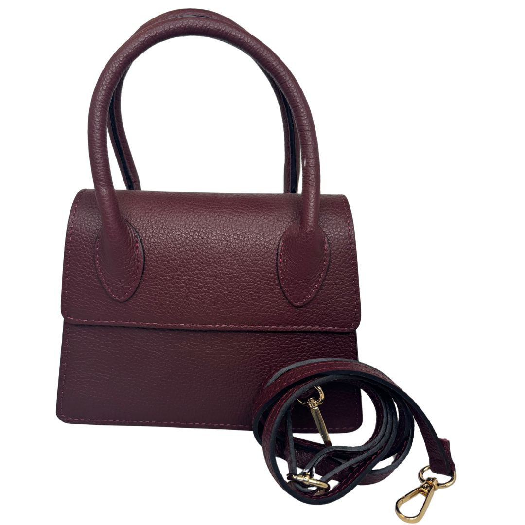 Borsa trapezio in pelle martellata due manici semirigidi con tracolla regolabile
