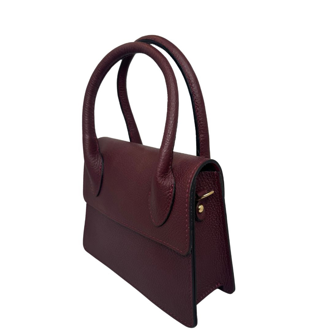 Borsa trapezio in pelle martellata due manici semirigidi con tracolla regolabile