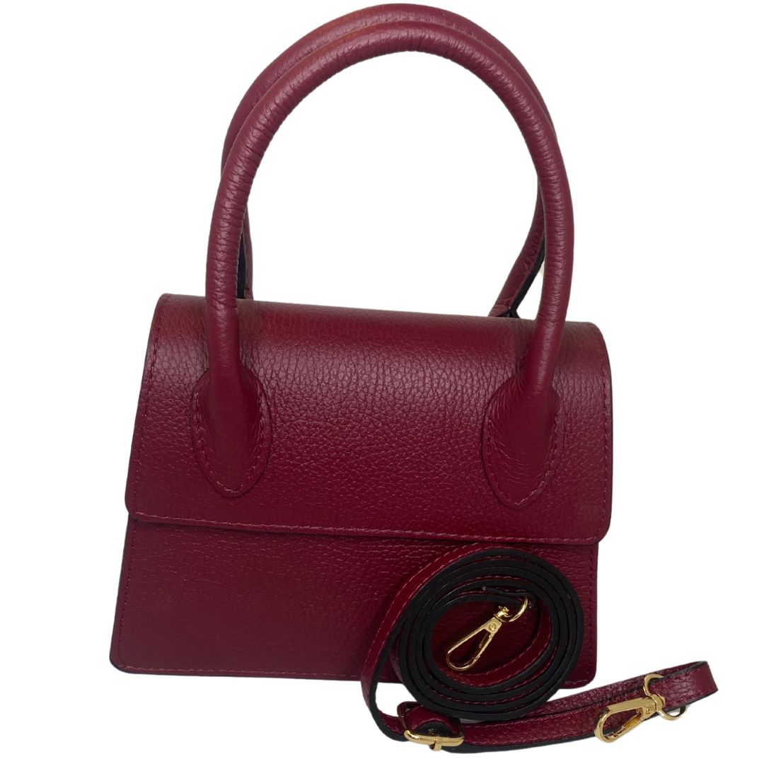 Borsa trapezio in pelle martellata due manici semirigidi con tracolla regolabile
