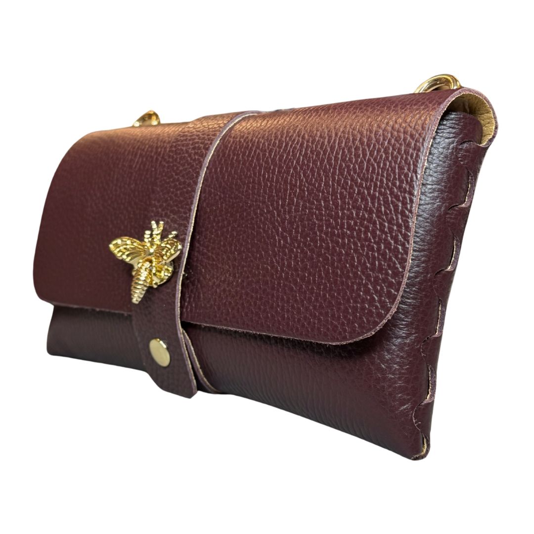 Pochette Donna Ape Con Tracolla Oro e Inserti Oro in Vera Pelle Made in Italy