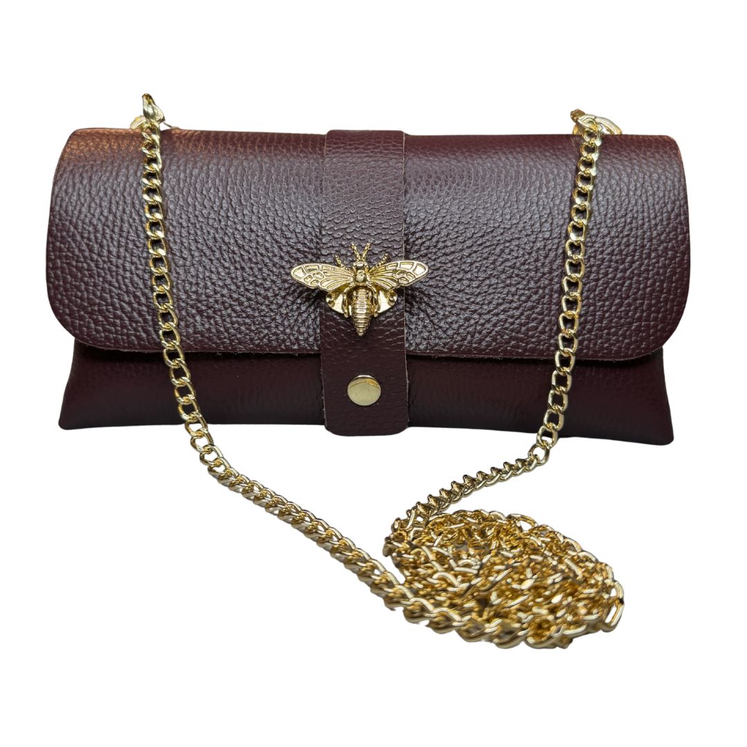 Pochette Donna Ape Con Tracolla Oro e Inserti Oro in Vera Pelle Made in Italy