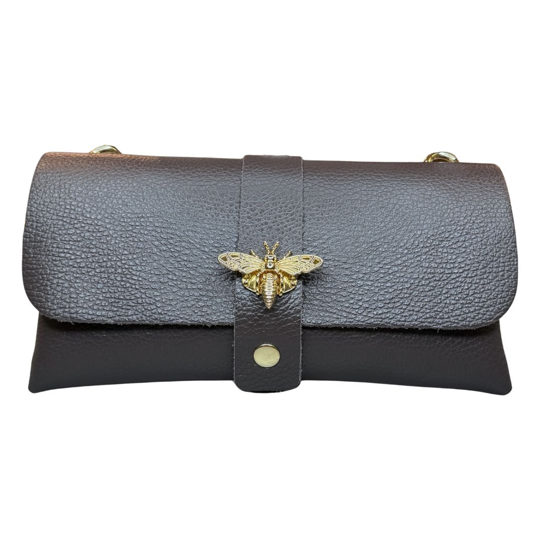 Pochette Donna Ape Con Tracolla Oro e Inserti Oro in Vera Pelle Made in Italy